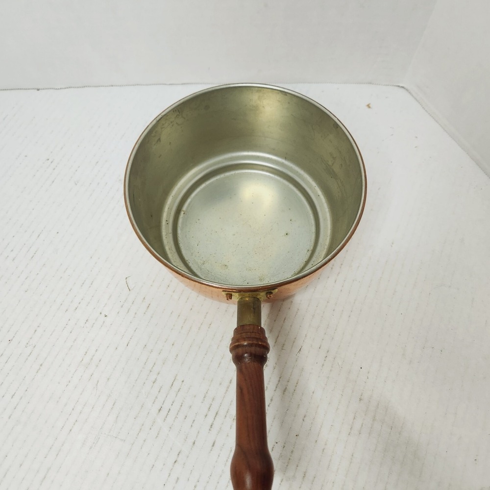 BONGUSTO Copper Sauce Pan/Pot Lid ITALY 7" Dia Covered Cooking TinLined VTG Wood - Picture 9 of 16